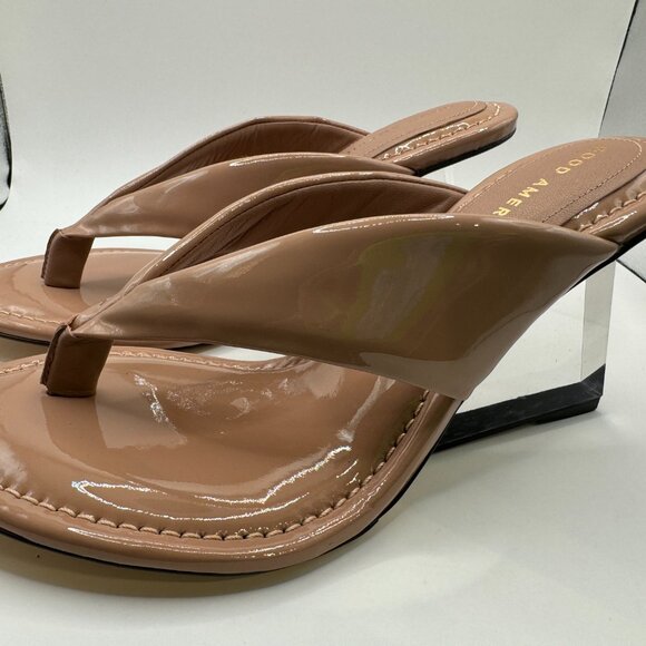 New Kardashian Good American Clear Wedge Sandals Dusty Patent Size 9 Women $200 - Picture 6 of 10